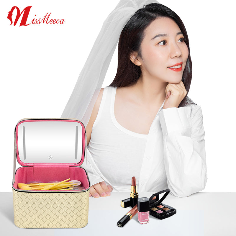 Custom Decor Espejo Decorativo Cute Espejo Con Luz Led Cosmetic Case With Lighted Makeup Bag Mirror