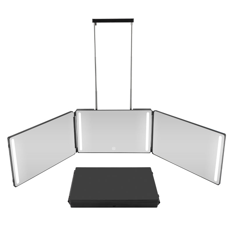 New LED Triple Lamp Hair Cutting Mirror Retractable Hook Dressing Mirror Foldable Makeup Mirror With Light