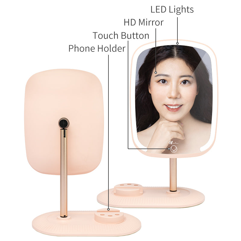 Multifunctional Dimming Led Vanity Mirror With Mobile Phone Holder Touch Table Led Light Desktop Makeup Beauty Mirror