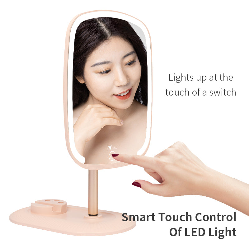 Multifunctional Dimming Led Vanity Mirror With Mobile Phone Holder Touch Table Led Light Desktop Makeup Beauty Mirror