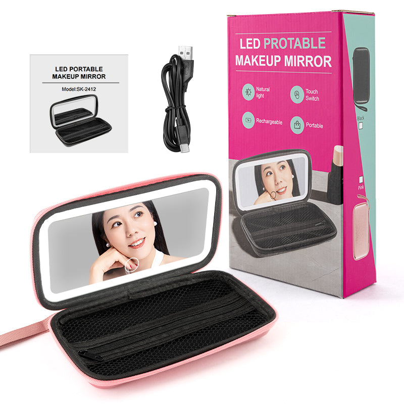LED Portable Makeup Mirror Set with Charging Cable and Box