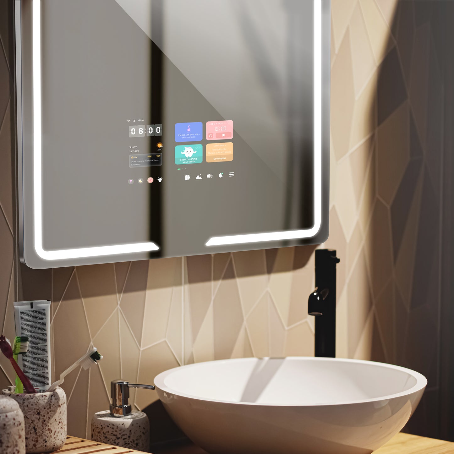 Smart Mirror Corner Close-up with Touch Controls
