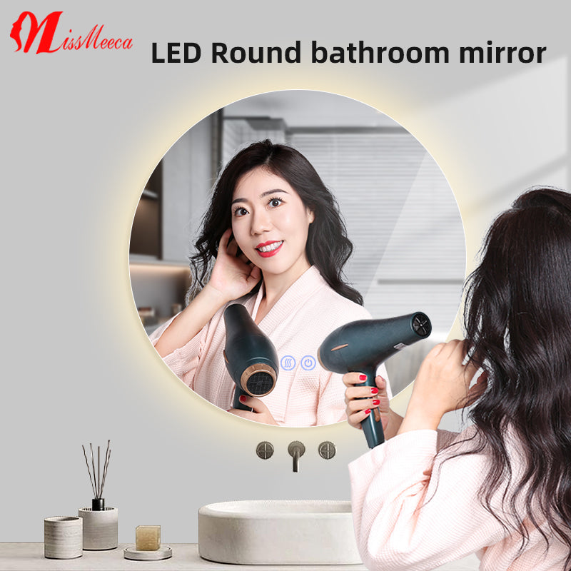 Round smart backlit led mirror with touch switch for bathroom