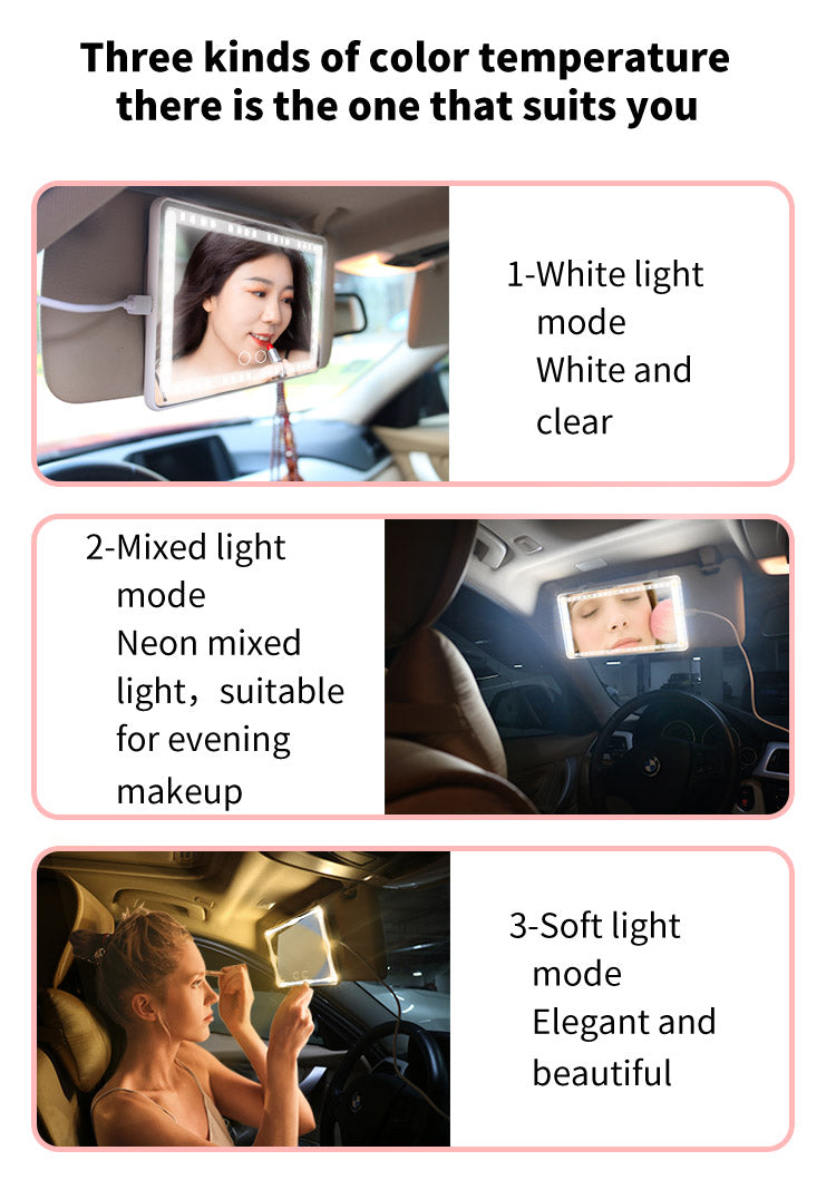 Car Makeup Mirror 3 colors light hanging in car Makeup mirror with led lights rechargeable 24pcs