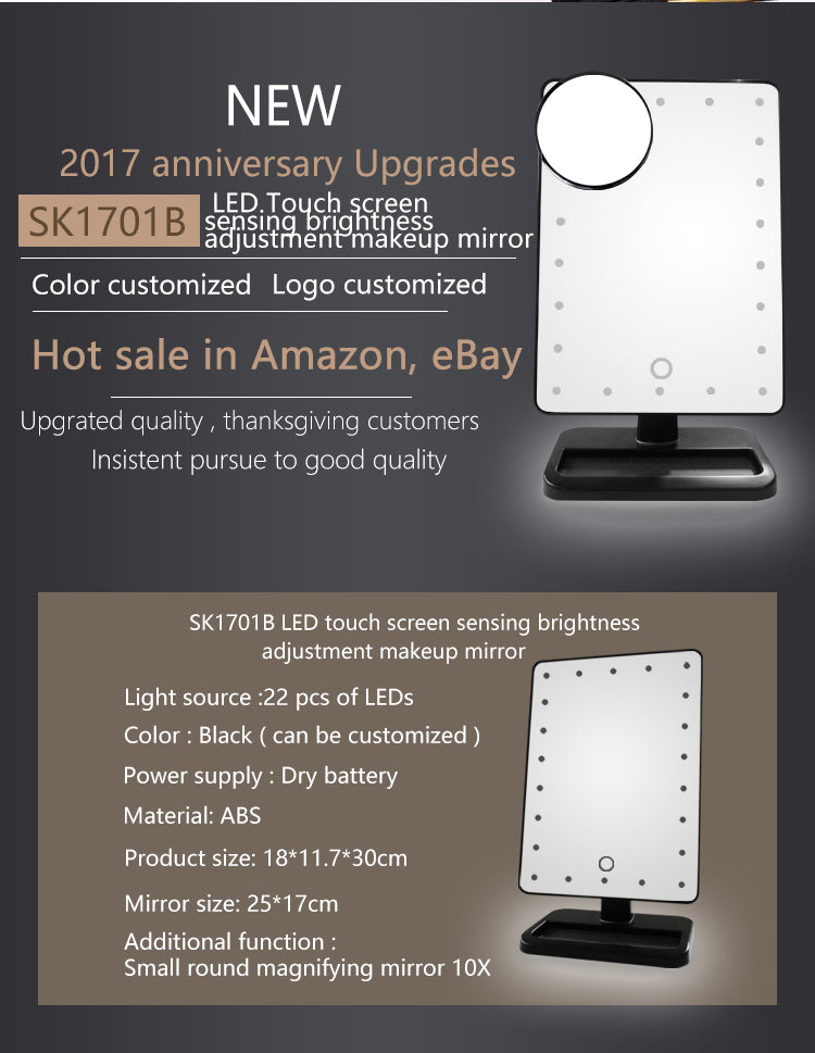 360 Degree Rotation Adjustable Mirror With 22pcs LED Light Cosmetic Mirror