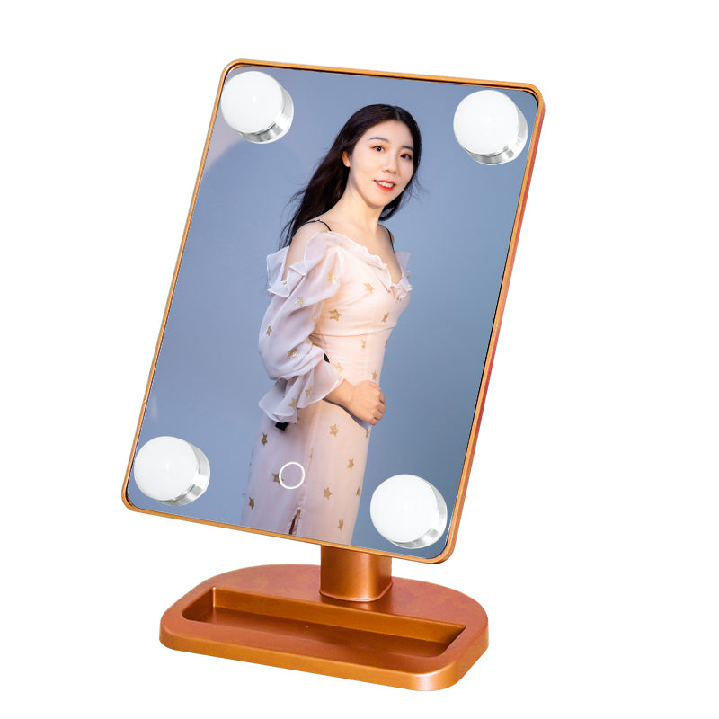 4 Big Bulbs Desktop Mirror With Lights Sensor Switch Makeup Mirror