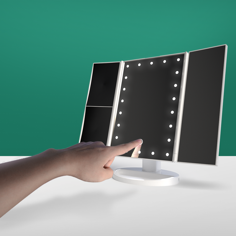 Three side lighted desktop makeup vanity mirrors with 2X,3X,10X magnifying mirror