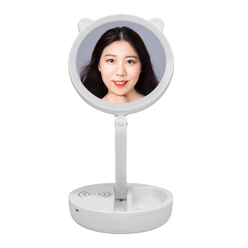 Cute Mirror Circular Girl Makeup Mirror With Storage box wireless charger