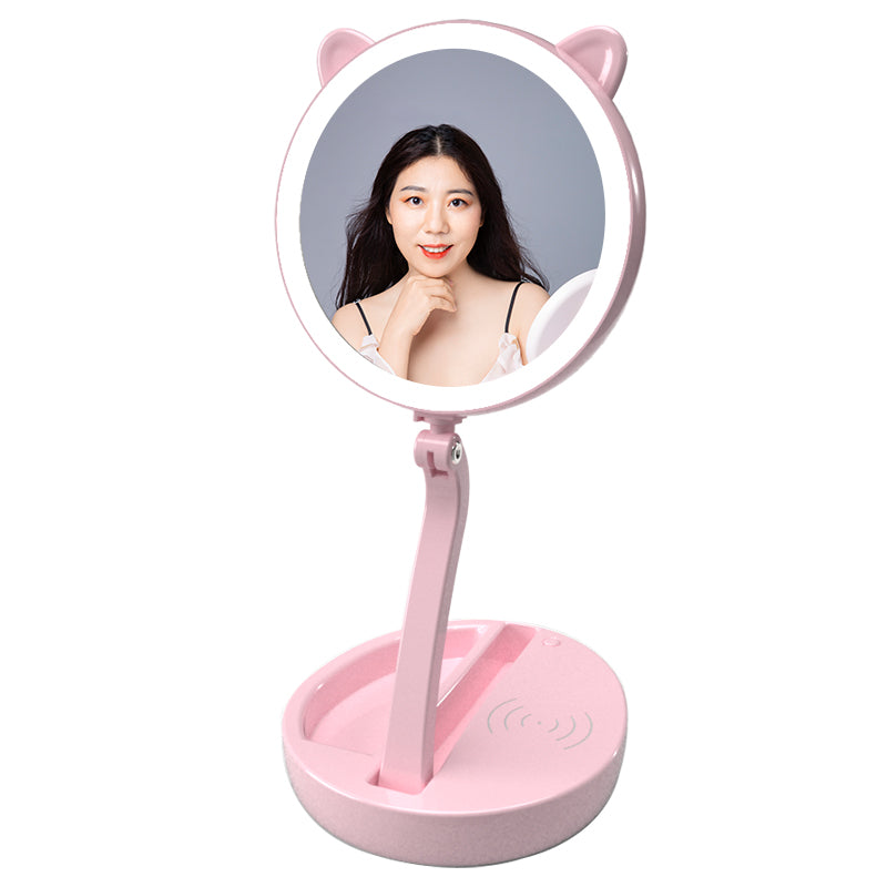 Cute Mirror Circular Girl Makeup Mirror With Storage box wireless charger