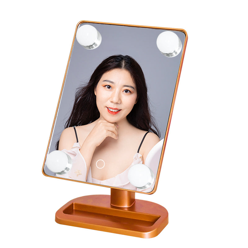 4 Big Bulbs Desktop Mirror With Lights Sensor Switch Makeup Mirror