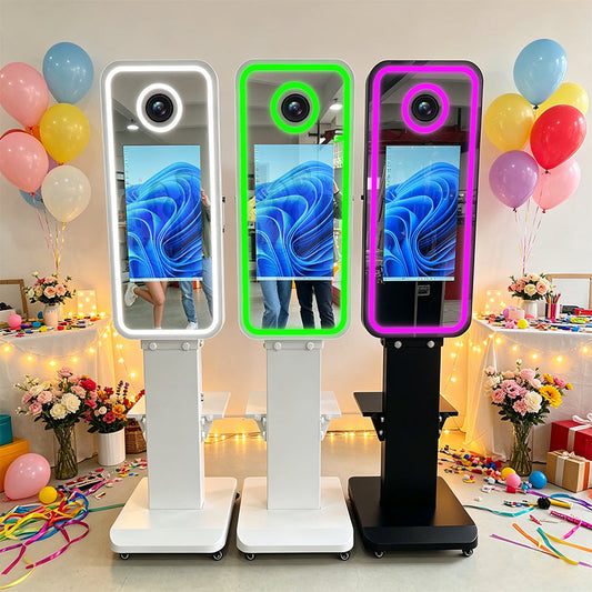 Plug-and-Play Mirror Selfie Kiosk: Elevate Event Experiences With a 40” Magic Mirror Photo Booth Abstract