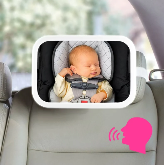 Voice Control Baby Car Rearview Mirror with 3‑Color LED Light‑Full Clear View for Rear‑Facing Infant Car Seat