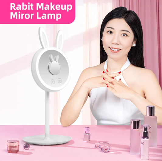 Rabbit LED Makeup Mirror with Night Light – 2‑in‑1 Touch Control Vanity Mirror with 10X Magnification