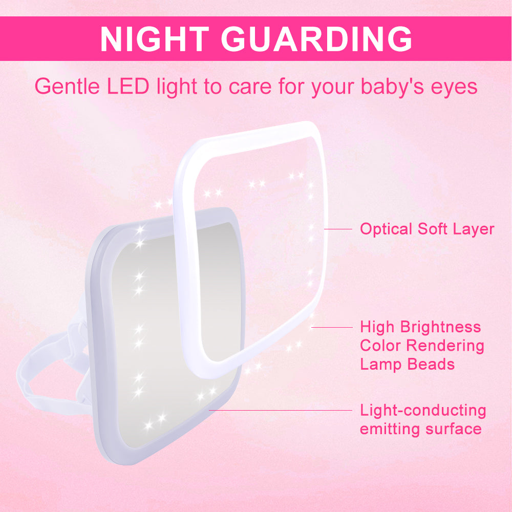 Led Light Night Guarding Baby Backseat Mirror Double Straps Design Baby Car Seat Safely Mirror With Voice Control