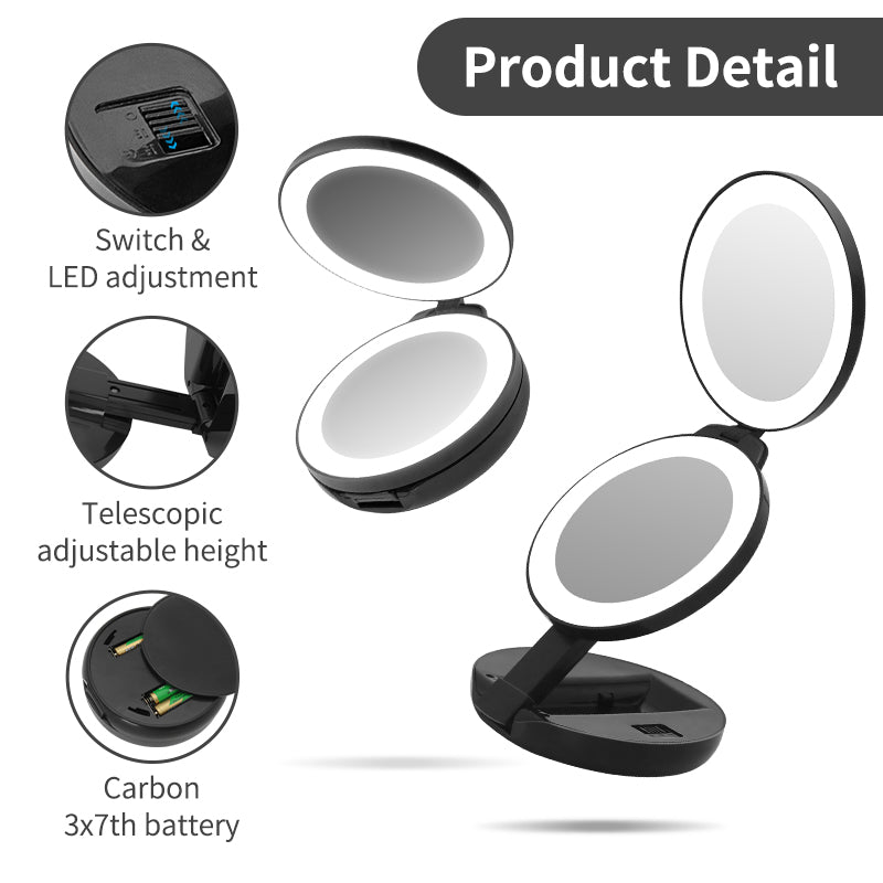 Flexible mirror LED Mirror With Stretchable Stand 1X/10X Magnifying Mirror