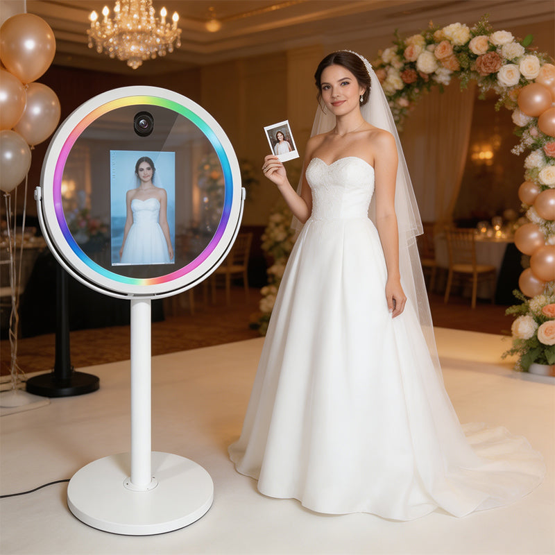 21.5" Round Magic Mirror Photo Booth WSK-21.5-C | Touch Screen Selfie Kiosk for Wedding & Event Rental