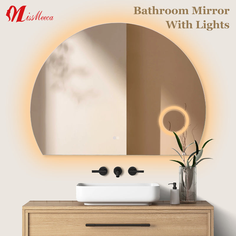 Led Smart Bathroom Mirror Vanity Oversize Half Round Circle Furniture Decoretival Frameless LED Bathroom Mirror