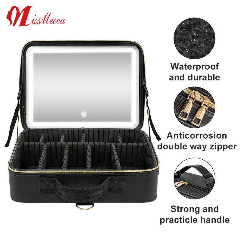 Portable Makeup Case Bag Mirror Led Light Beauty Case Travel Waterproof Make Up Bag Mirror