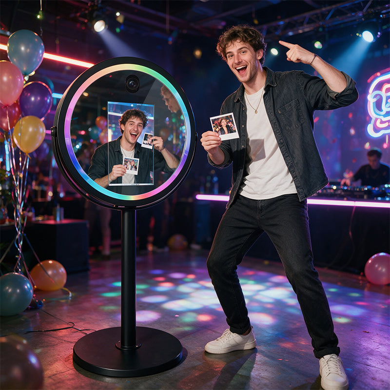 21.5" Round Magic Mirror Photo Booth WSK-21.5-C | Touch Screen Selfie Kiosk for Wedding & Event Rental