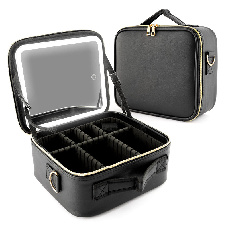 LED Lighted Makeup Case for Travel | 3-Way Touch Mirror & Cosmetic Organizer