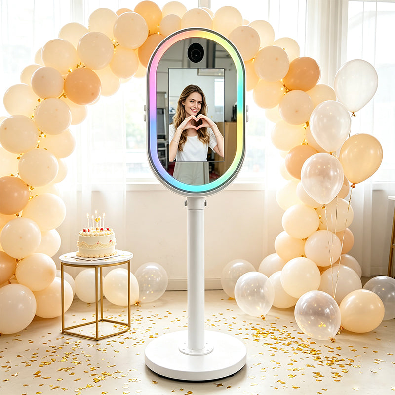 21.5" Oval Magic Mirror Photo Booth | Built-in Mini PC Touch Screen Selfie Kiosk for Wedding & Event Rental Business