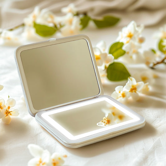 Rhombic Square LED Pocket Mirror Double Sided 5X Magnifying Compact Vanity Mirror with Stepless Dimming