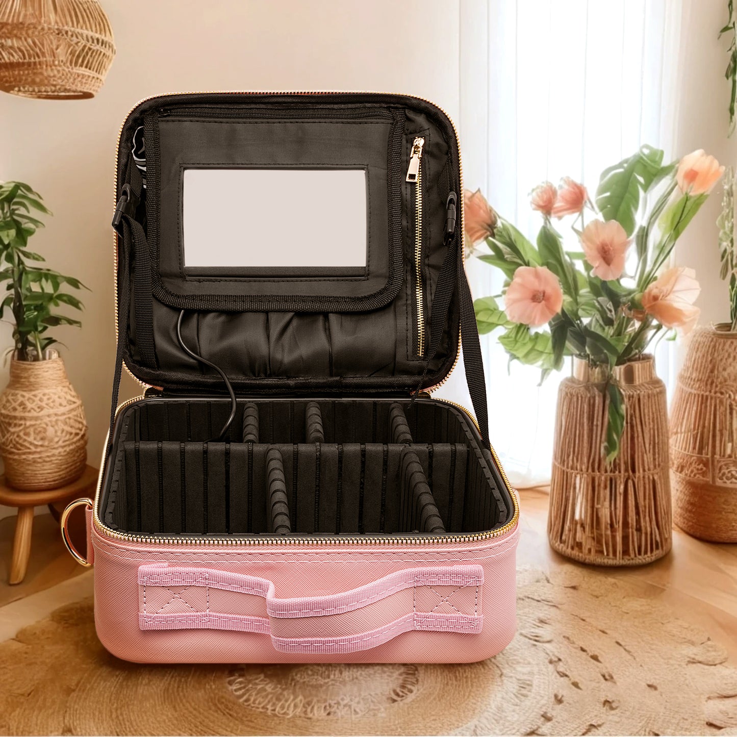 Travel Beauty Tool Smart LED Light Mirror Cosmetic Case Make up Bag For Girl