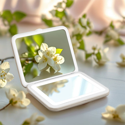 Luxury Rhombic Foldable Cosmetic Mirror LED Light Portable Compact Mirror 5X Magnification for Dressing