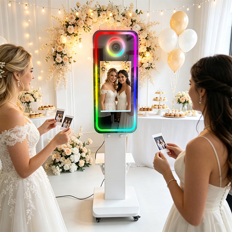 40 Inch Magic Mirror Photo Booth | Floor Standing Touchscreen Mirror Photo Booth for Wedding, Party & Event Rental Business
