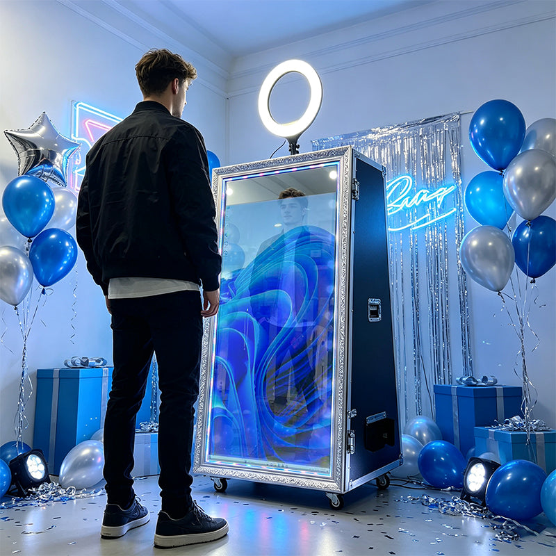 55" Magic Mirror Photo Booth | Flight Case Magic Mirror Selfie Station For Wedding, Party & Event Rental