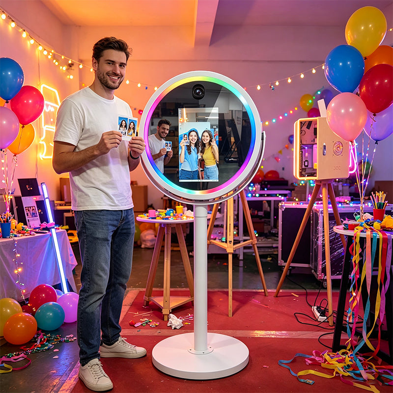 21.5" Round Magic Mirror Photo Booth WSK-21.5-C | Touch Screen Selfie Kiosk for Wedding & Event Rental