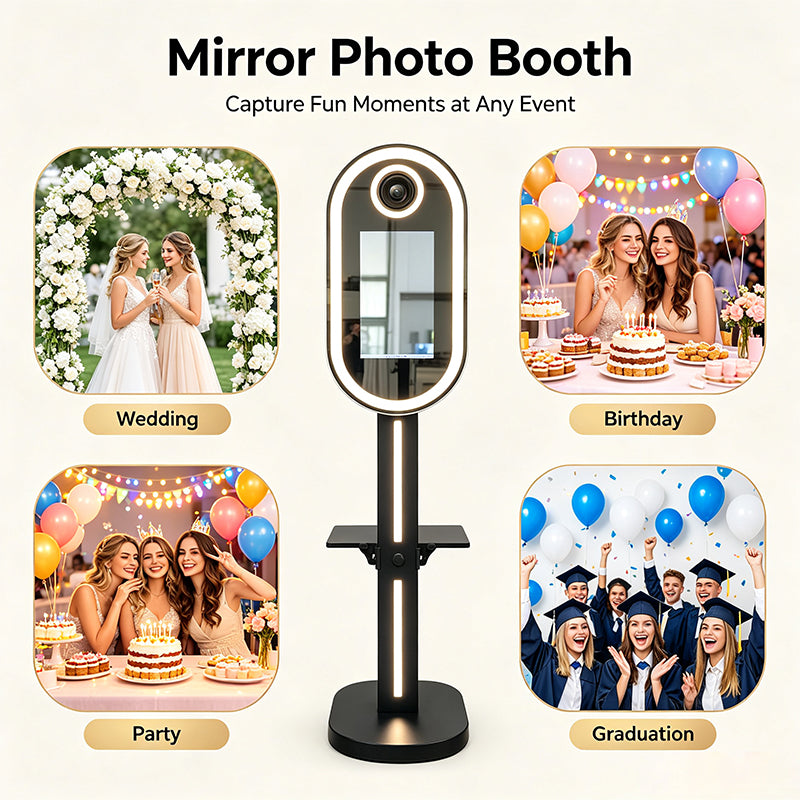 15.6" Magic Mirror Photo Booth WSK-15.6 | Touch Screen Selfie Photobooth i5 Mini PC Win11 with Flight Case for Wedding & Events