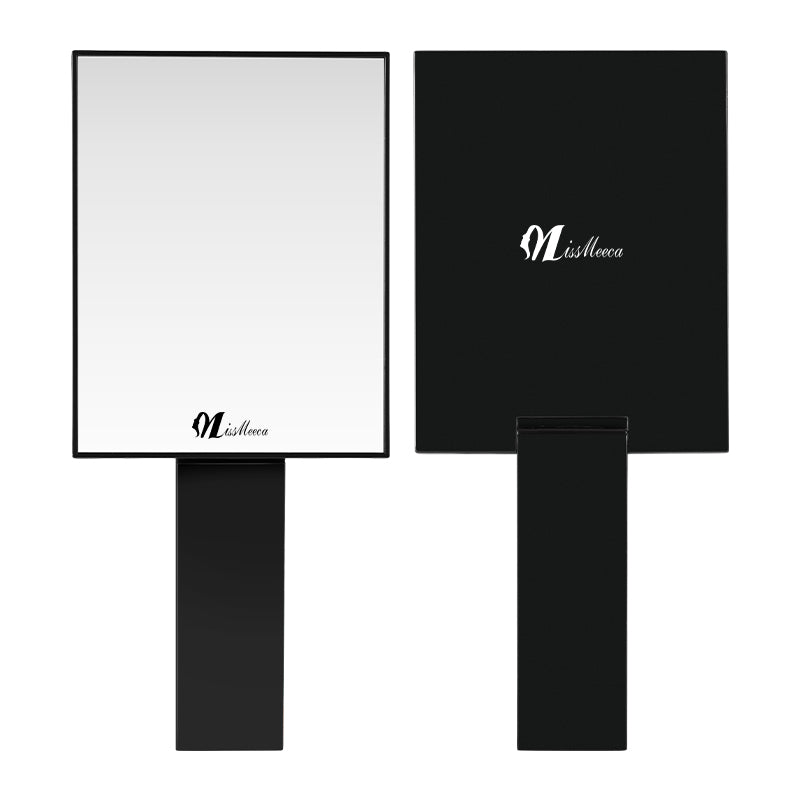 Handheld Square  Black Makeup Mirror With A Handle Stand On The Desk