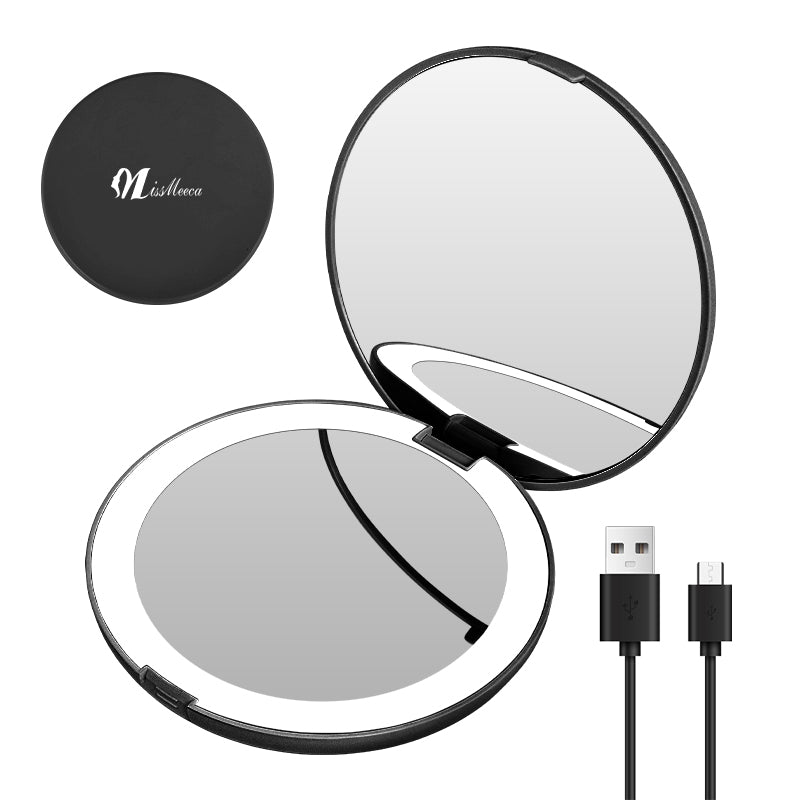 Handheld Vanity Mirror 1X/2X Magnification Double Side Folding Mirror