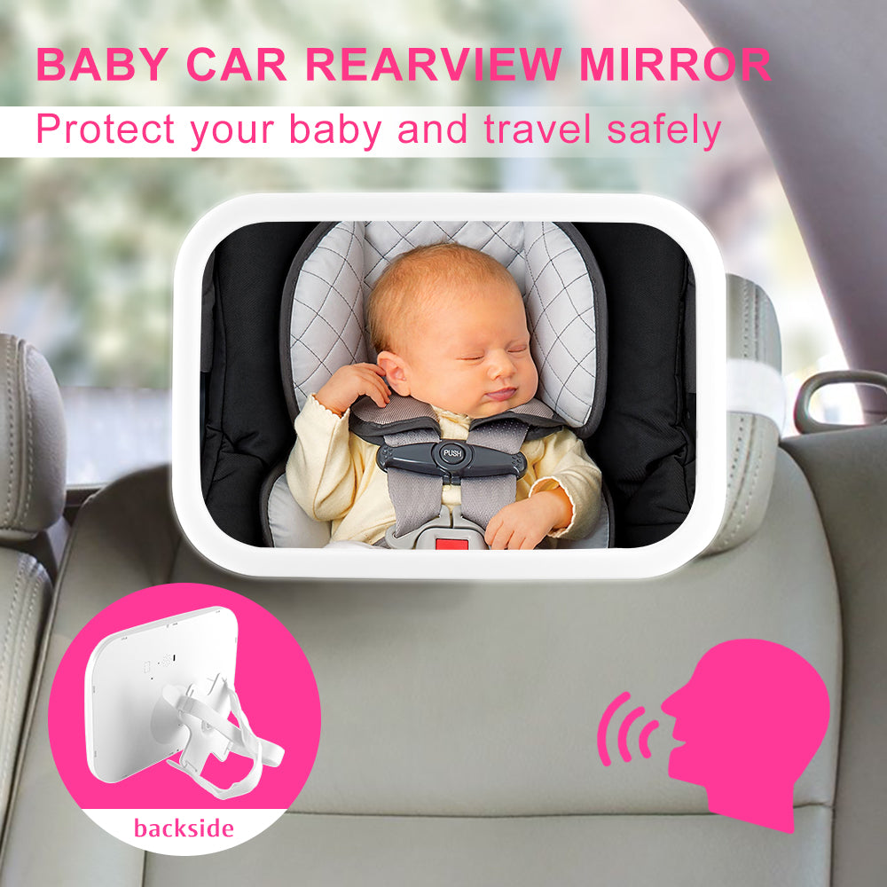 Led Light Night Guarding Baby Backseat Mirror Double Straps Design Baby Car Seat Safely Mirror With Voice Control