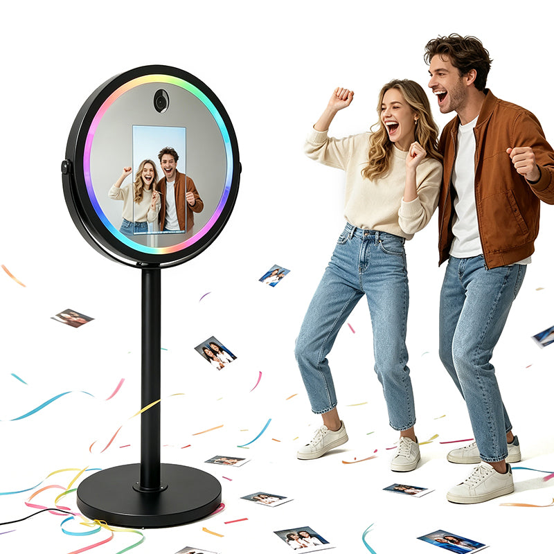 21.5" Round Magic Mirror Photo Booth WSK-21.5-C | Touch Screen Selfie Kiosk for Wedding & Event Rental