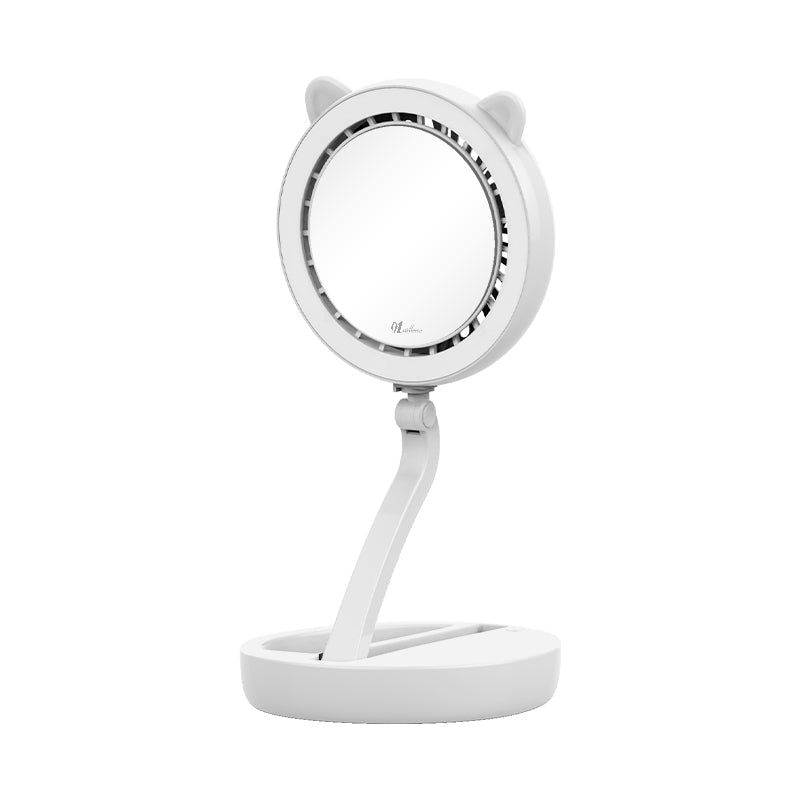 Foldable Cat Ear Shape Fan Mirror 3 Level Adjustable Wind And 3 Step LED Light Mirror