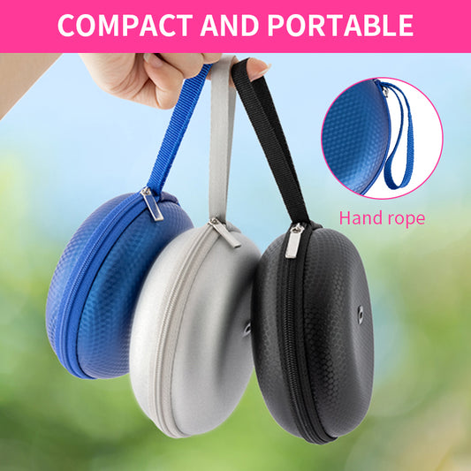 Round Pocket Folding Makeup Mirror 11cm Portable Cosmetic Mirror with LED Stepless Dimming Touch Control PU Waterproof Storage Pocket and Carry Strap