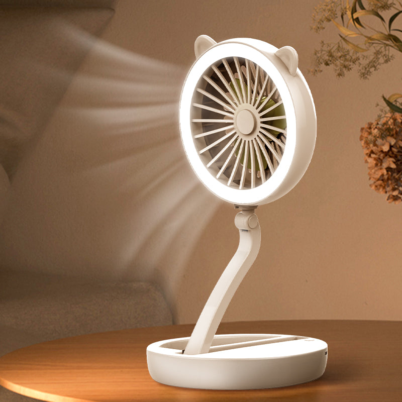 Foldable Cat Ear Shape Fan Mirror 3 Level Adjustable Wind And 3 Step LED Light Mirror