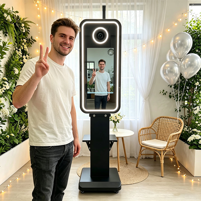 40 Inch Magic Mirror Photo Booth | Floor Standing Touchscreen Mirror Photo Booth for Wedding, Party & Event Rental Business