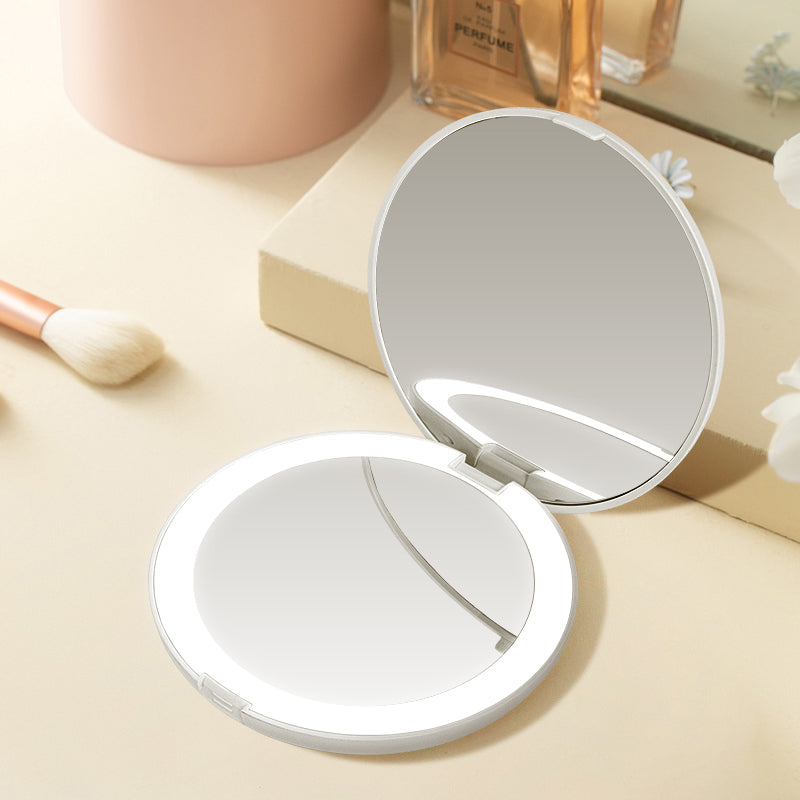 Handheld Vanity Mirror 1X/2X Magnification Double Side Folding Mirror