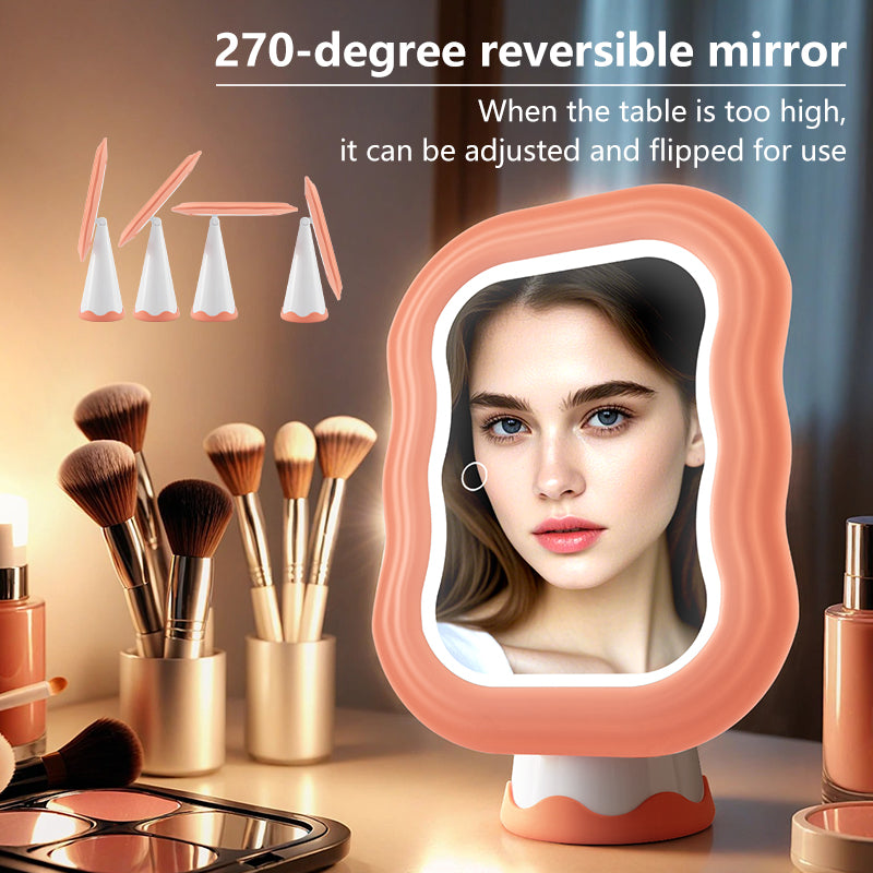 270-Degree Reversible Makeup Mirror, Adjustable Height for Desk Use