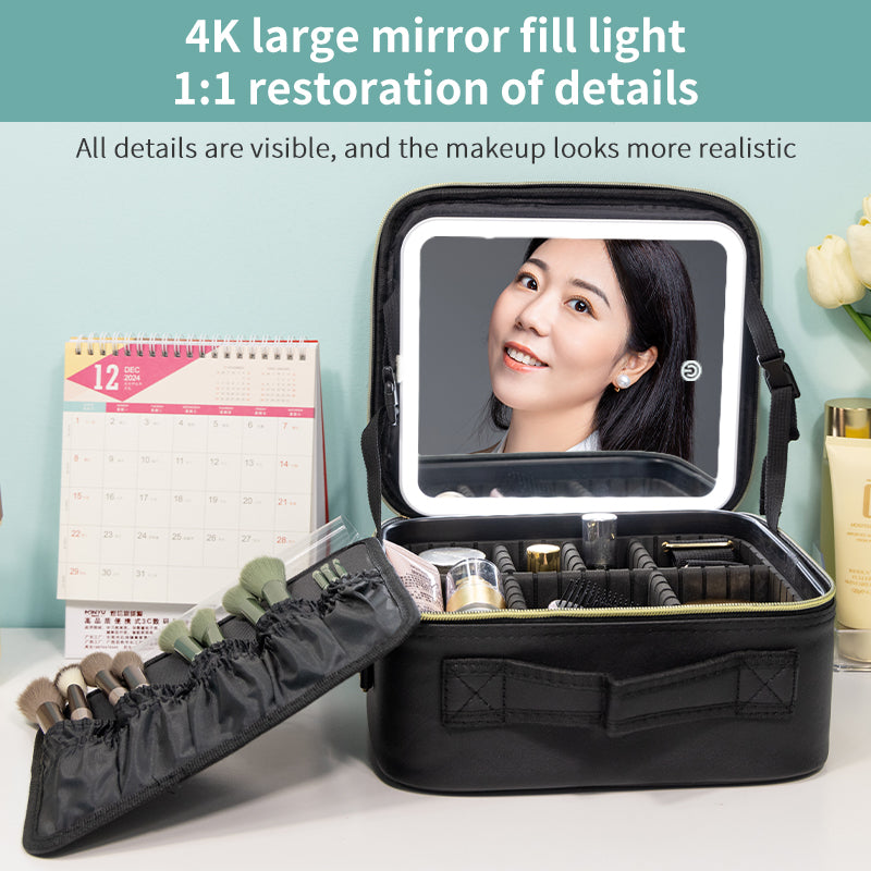 LED Lighted Makeup Case for Travel | 3-Way Touch Mirror & Cosmetic Organizer