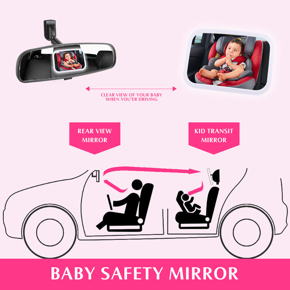 Led Light Night Guarding Baby Backseat Mirror Double Straps Design Baby Car Seat Safely Mirror With Voice Control