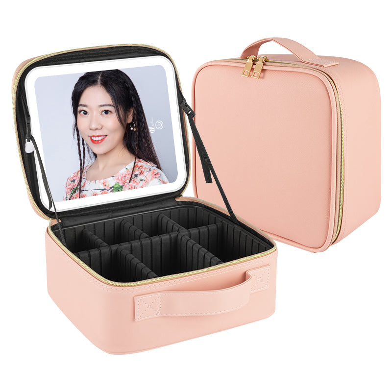 New Leather Makeup Bag with HD LED Vanity Mirror for Easy Portability and Tote