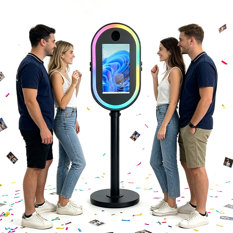 21.5" Oval Magic Mirror Photo Booth | Built-in Mini PC Touch Screen Selfie Kiosk for Wedding & Event Rental Business
