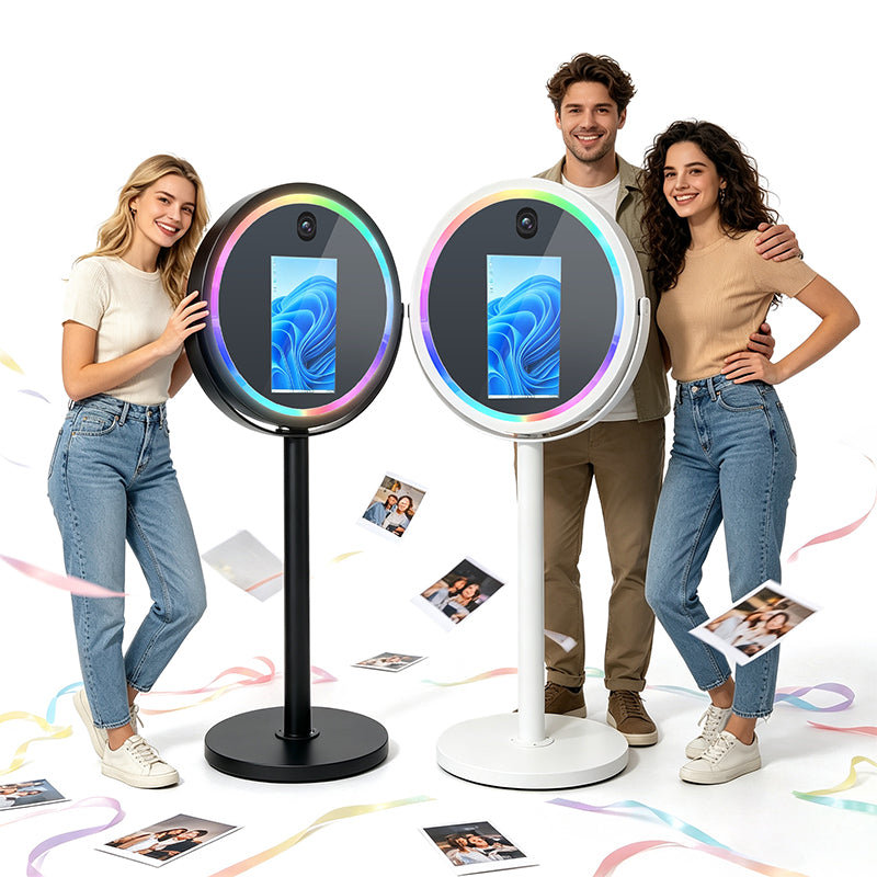 21.5" Round Magic Mirror Photo Booth WSK-21.5-C | Touch Screen Selfie Kiosk for Wedding & Event Rental