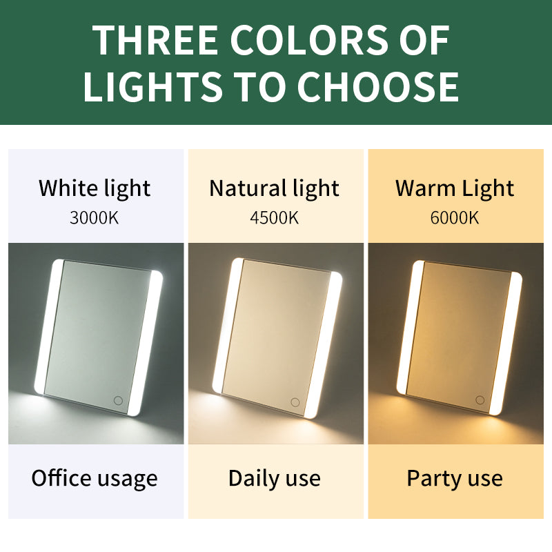3-Color LED Makeup Mirror, White/Natural/Warm Light for Office/Daily/Party