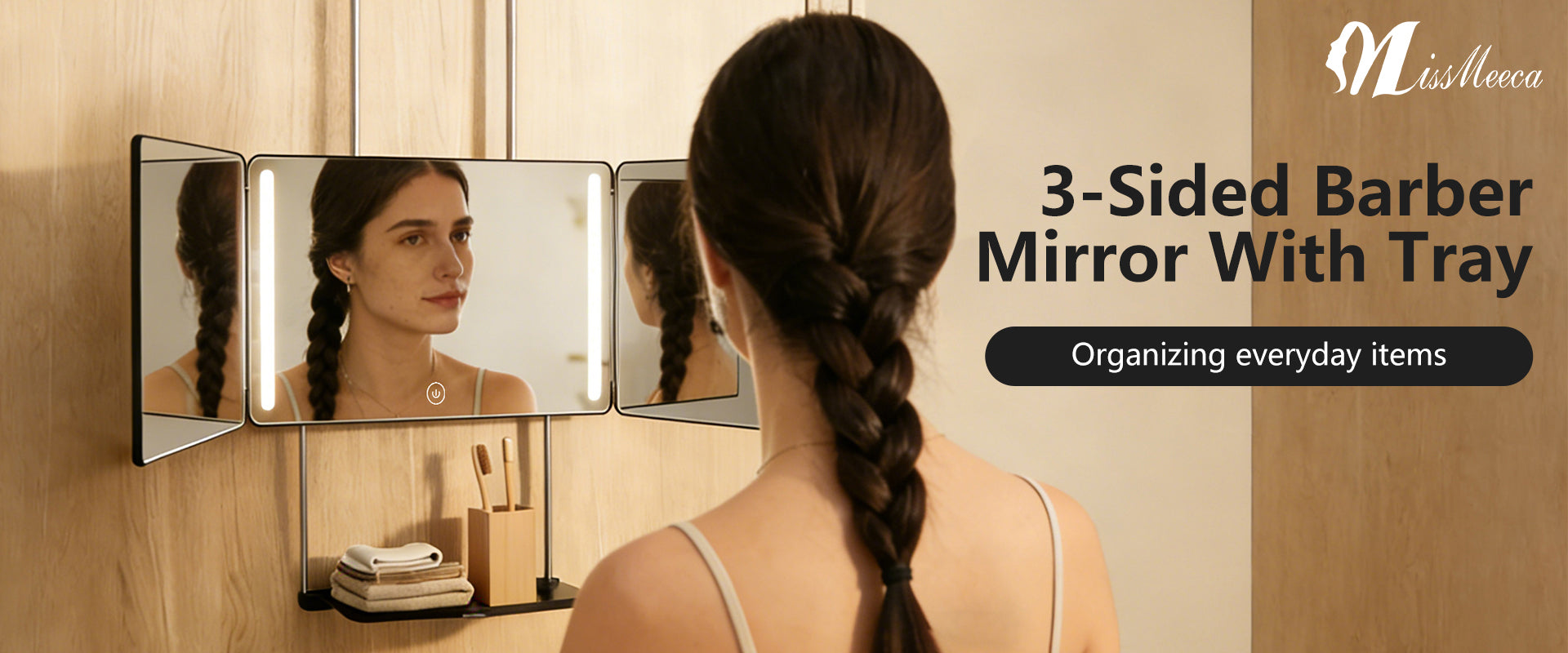 Simplify your morning routine with unparalleled convenience. This versatile mirror mounts over any door in seconds, putting everything you need right in front of you. Open the three folding panels to check your look from every side, ensuring your hairstyle is perfect even in the back. Control the bright, even LED light with a simple touch. Best of all, the included acrylic organizer tray prevents countertop clutter, keeping your favorite products tidy and accessible. It’s the smart upgrade for an organized 