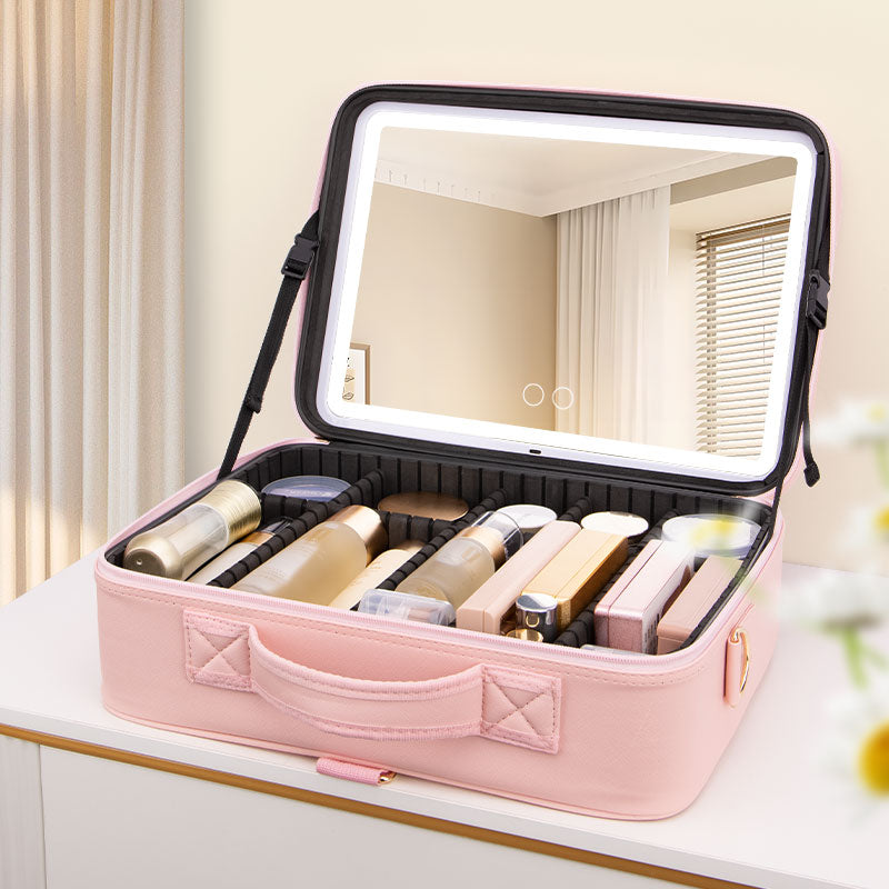 Portable Makeup Case Bag Mirror Led Light Beauty Case Travel Waterproof Make Up Bag Mirror